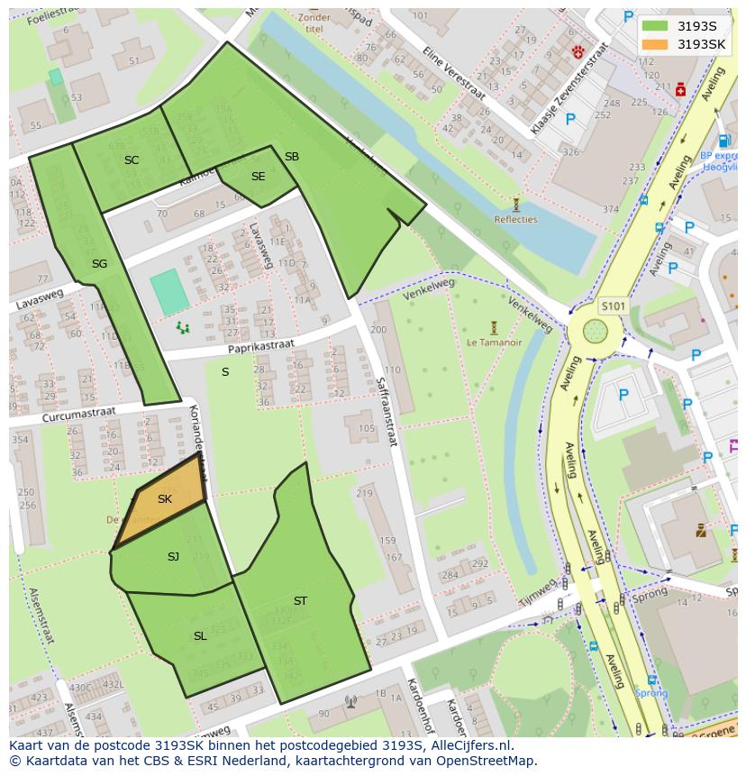 Afbeelding van het postcodegebied 3193 SK op de kaart.