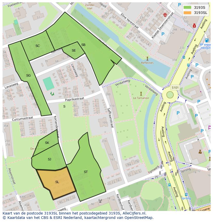 Afbeelding van het postcodegebied 3193 SL op de kaart.