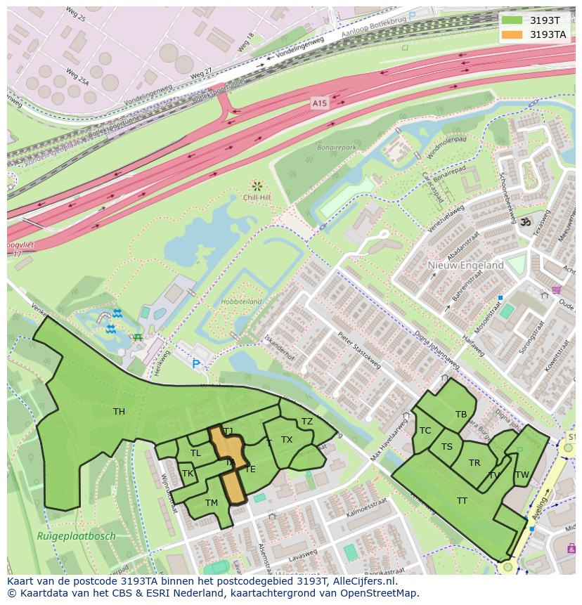 Afbeelding van het postcodegebied 3193 TA op de kaart.