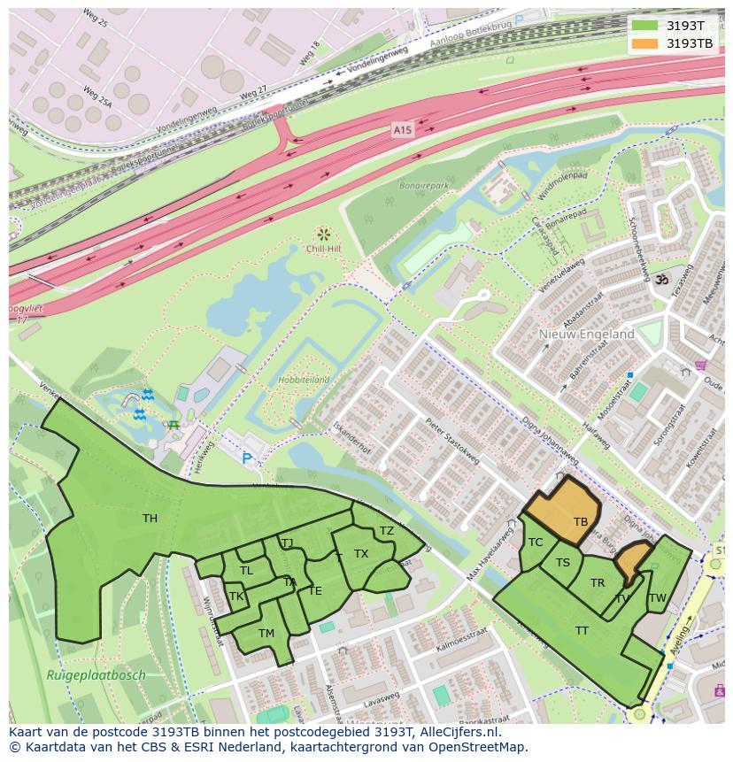 Afbeelding van het postcodegebied 3193 TB op de kaart.