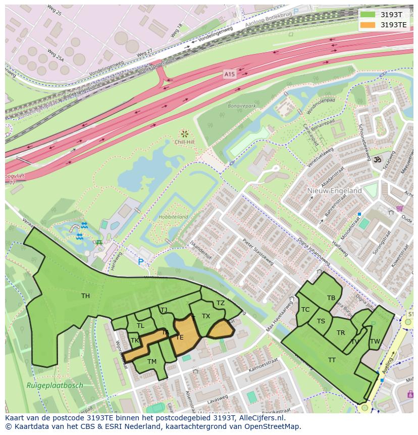 Afbeelding van het postcodegebied 3193 TE op de kaart.