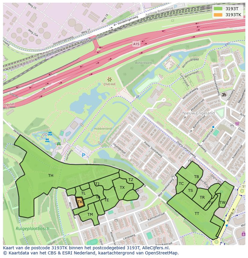 Afbeelding van het postcodegebied 3193 TK op de kaart.