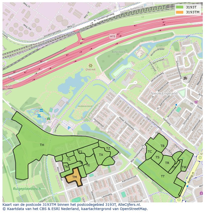 Afbeelding van het postcodegebied 3193 TM op de kaart.