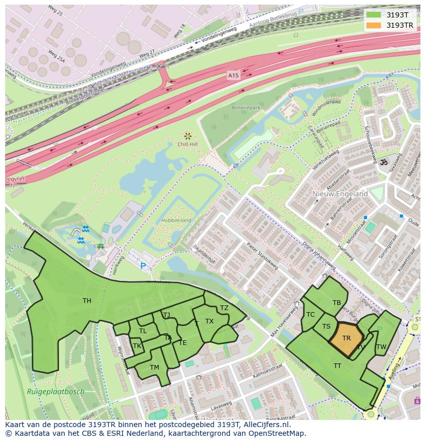 Afbeelding van het postcodegebied 3193 TR op de kaart.