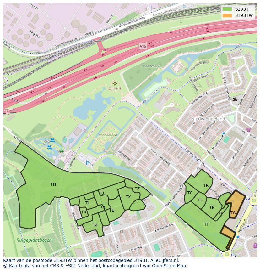 Afbeelding van het postcodegebied 3193 TW op de kaart.