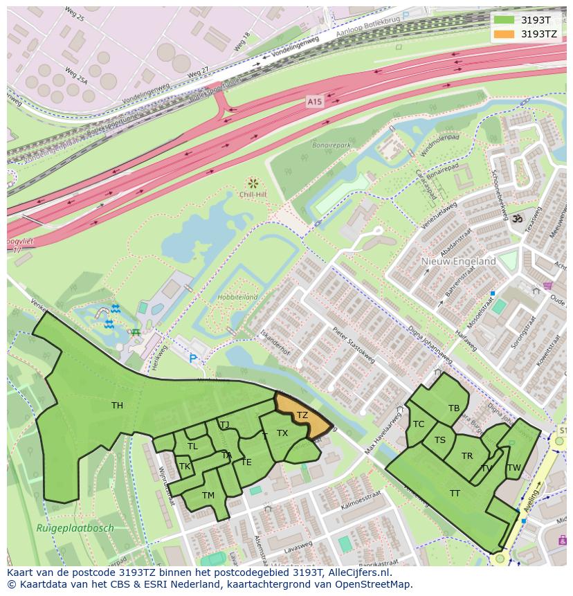 Afbeelding van het postcodegebied 3193 TZ op de kaart.