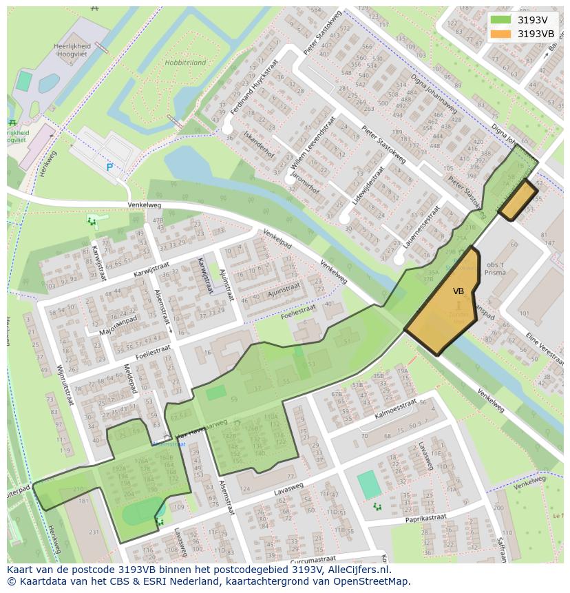 Afbeelding van het postcodegebied 3193 VB op de kaart.