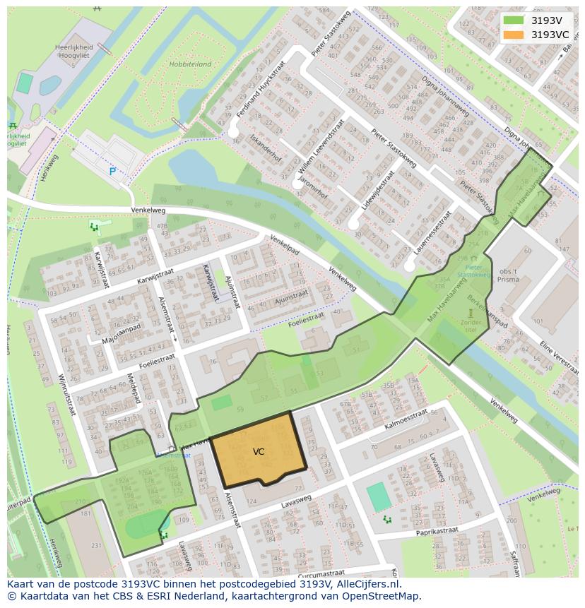 Afbeelding van het postcodegebied 3193 VC op de kaart.