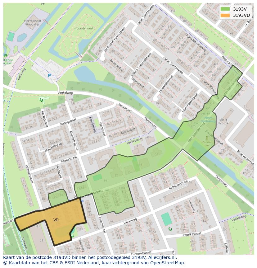 Afbeelding van het postcodegebied 3193 VD op de kaart.
