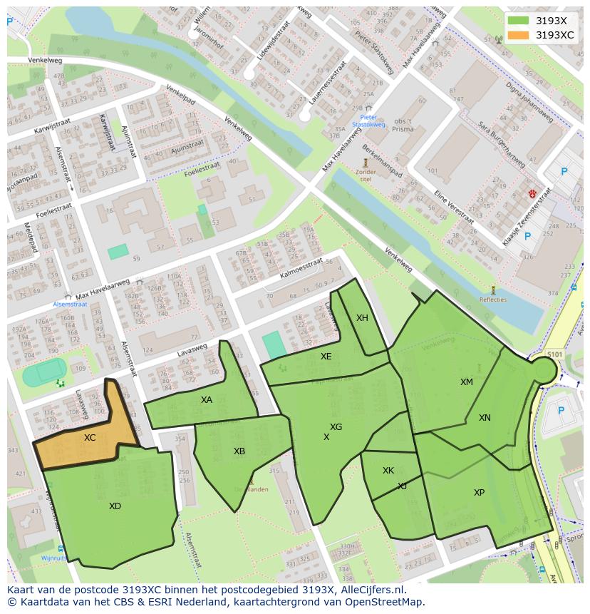 Afbeelding van het postcodegebied 3193 XC op de kaart.
