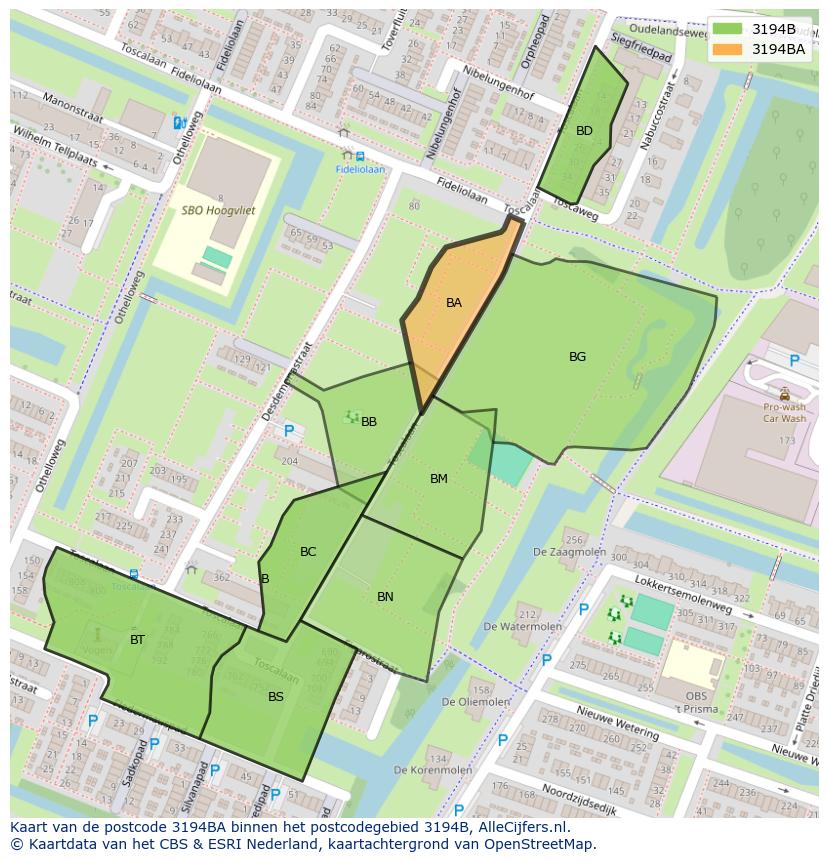 Afbeelding van het postcodegebied 3194 BA op de kaart.