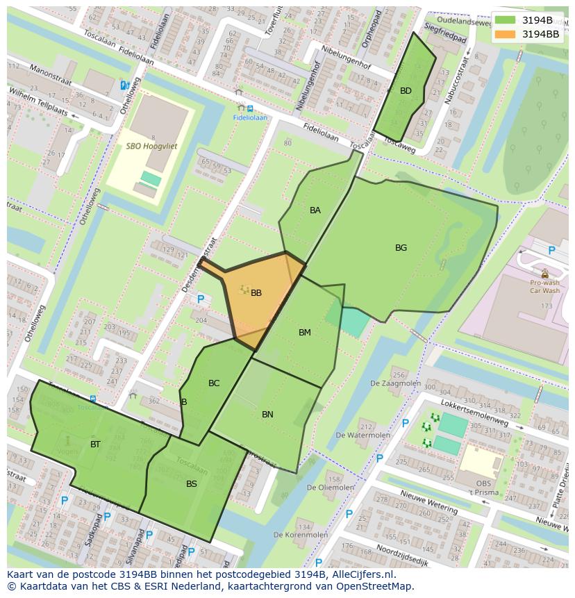 Afbeelding van het postcodegebied 3194 BB op de kaart.