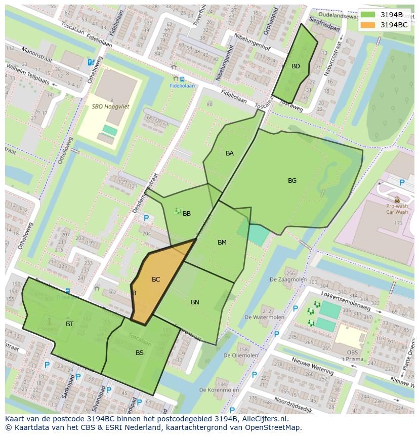 Afbeelding van het postcodegebied 3194 BC op de kaart.