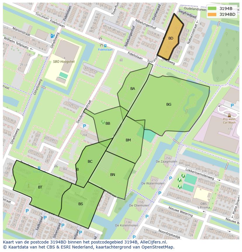 Afbeelding van het postcodegebied 3194 BD op de kaart.