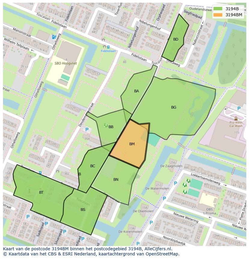 Afbeelding van het postcodegebied 3194 BM op de kaart.