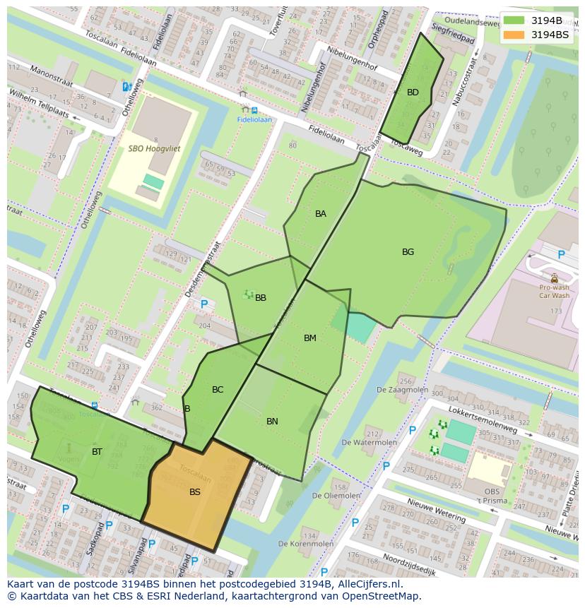 Afbeelding van het postcodegebied 3194 BS op de kaart.