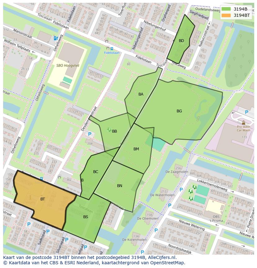 Afbeelding van het postcodegebied 3194 BT op de kaart.