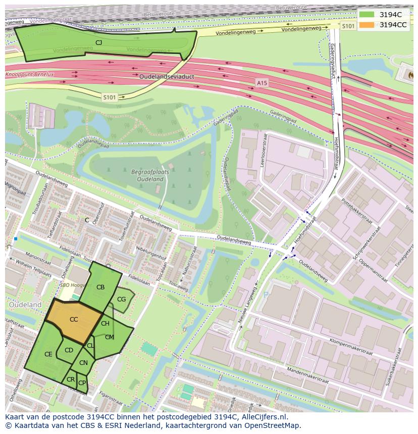 Afbeelding van het postcodegebied 3194 CC op de kaart.