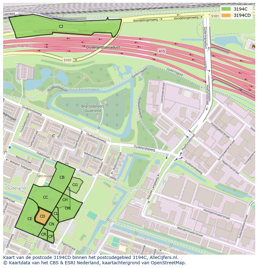 Afbeelding van het postcodegebied 3194 CD op de kaart.