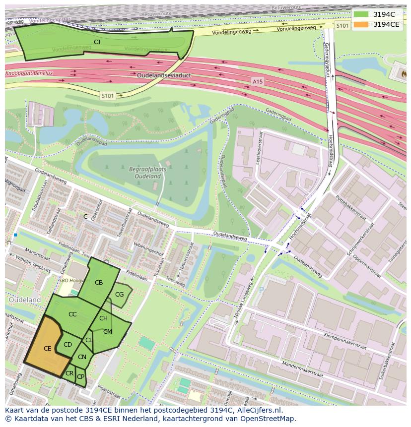 Afbeelding van het postcodegebied 3194 CE op de kaart.