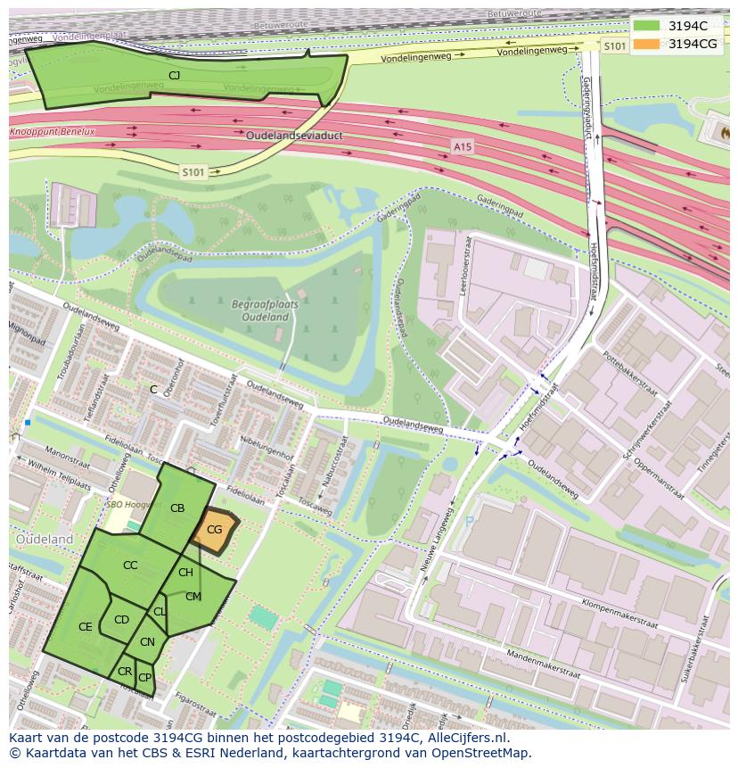 Afbeelding van het postcodegebied 3194 CG op de kaart.