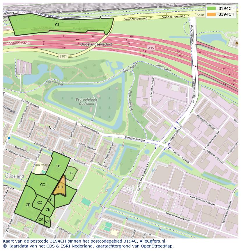Afbeelding van het postcodegebied 3194 CH op de kaart.