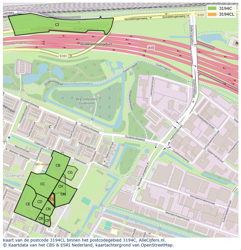 Afbeelding van het postcodegebied 3194 CL op de kaart.