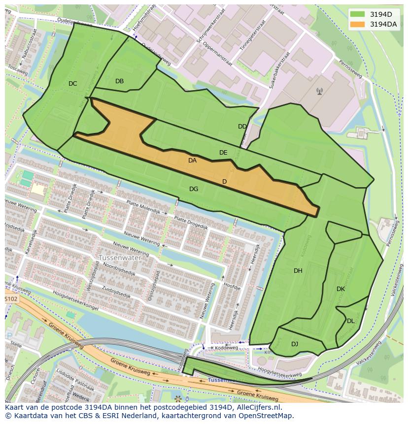 Afbeelding van het postcodegebied 3194 DA op de kaart.