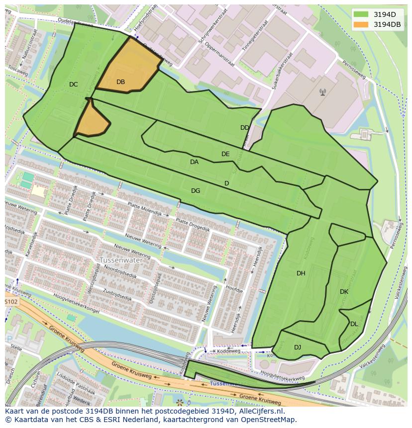 Afbeelding van het postcodegebied 3194 DB op de kaart.