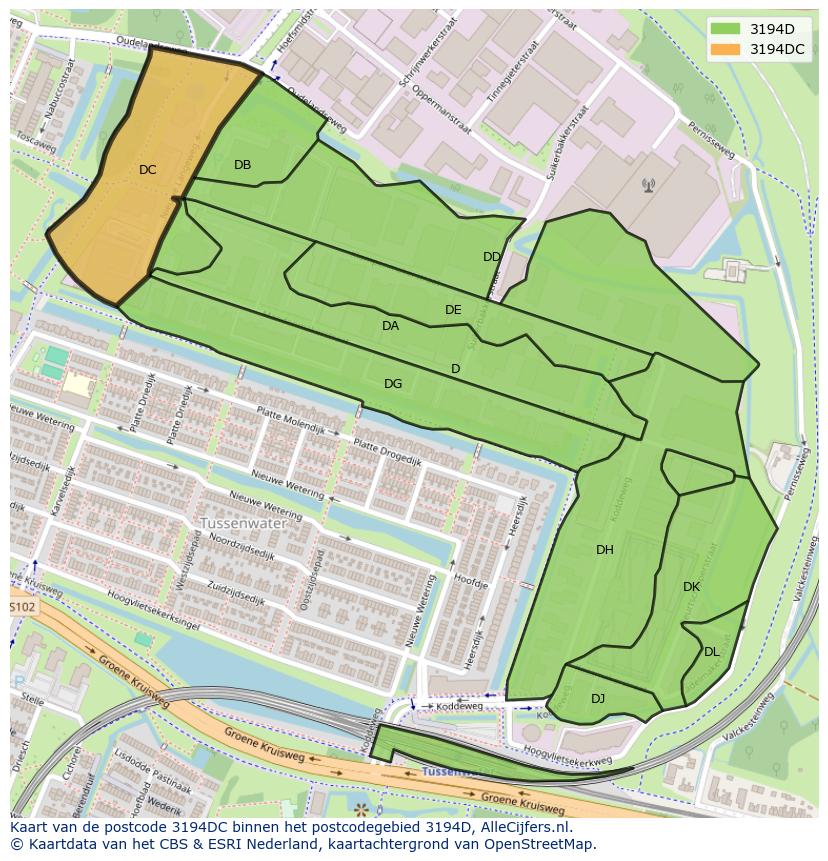 Afbeelding van het postcodegebied 3194 DC op de kaart.