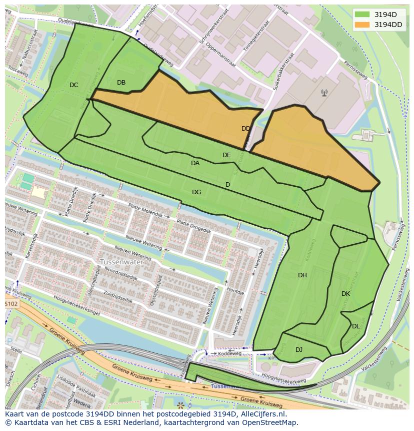 Afbeelding van het postcodegebied 3194 DD op de kaart.