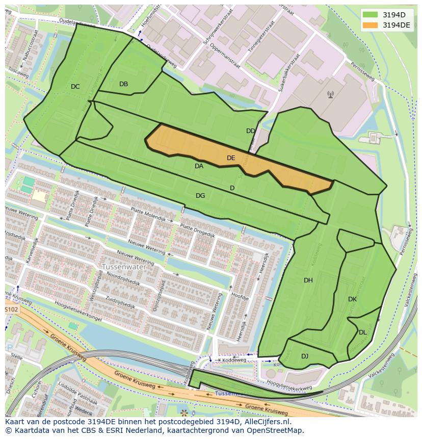 Afbeelding van het postcodegebied 3194 DE op de kaart.