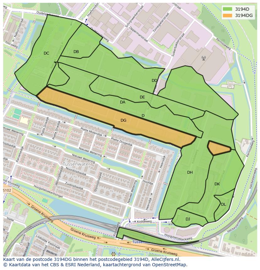 Afbeelding van het postcodegebied 3194 DG op de kaart.