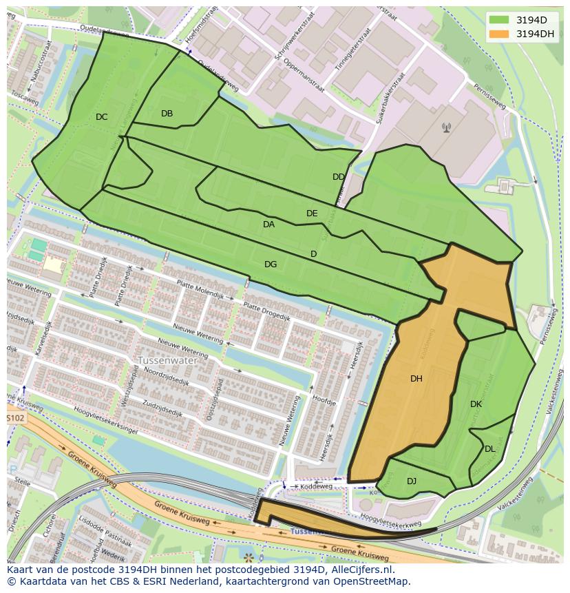 Afbeelding van het postcodegebied 3194 DH op de kaart.