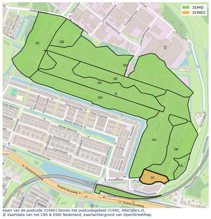 Afbeelding van het postcodegebied 3194 DJ op de kaart.