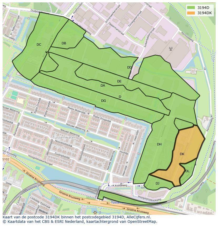 Afbeelding van het postcodegebied 3194 DK op de kaart.