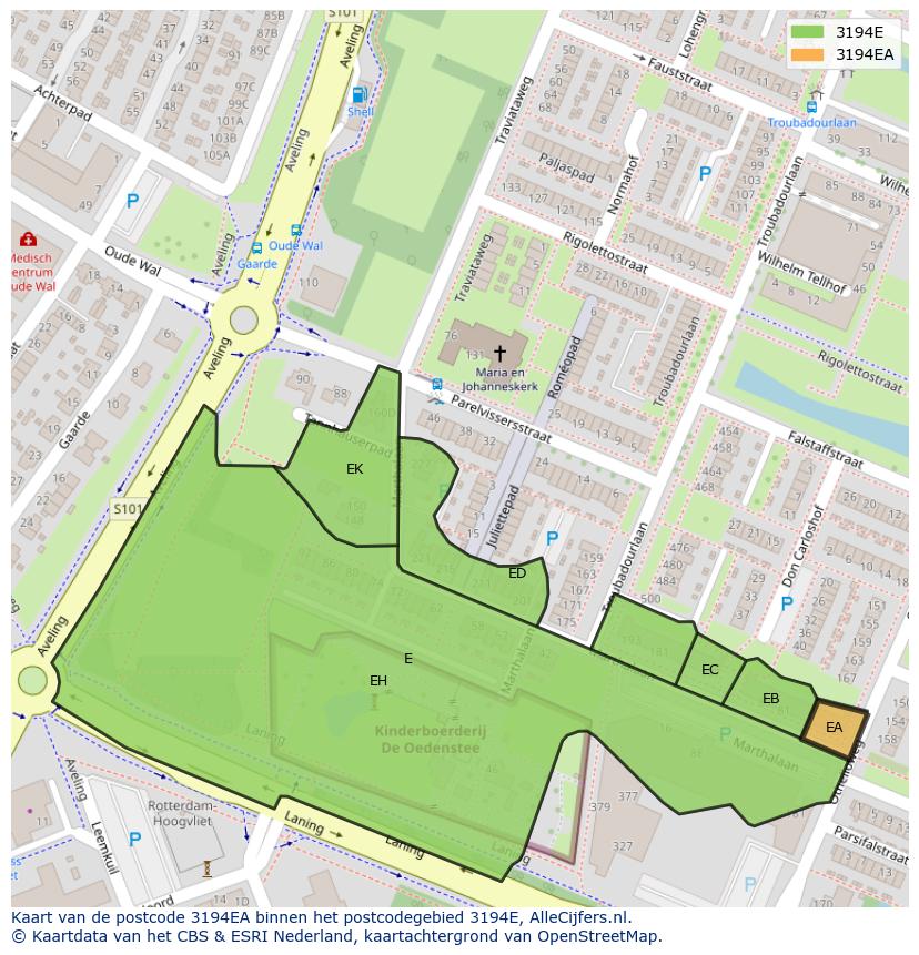 Afbeelding van het postcodegebied 3194 EA op de kaart.