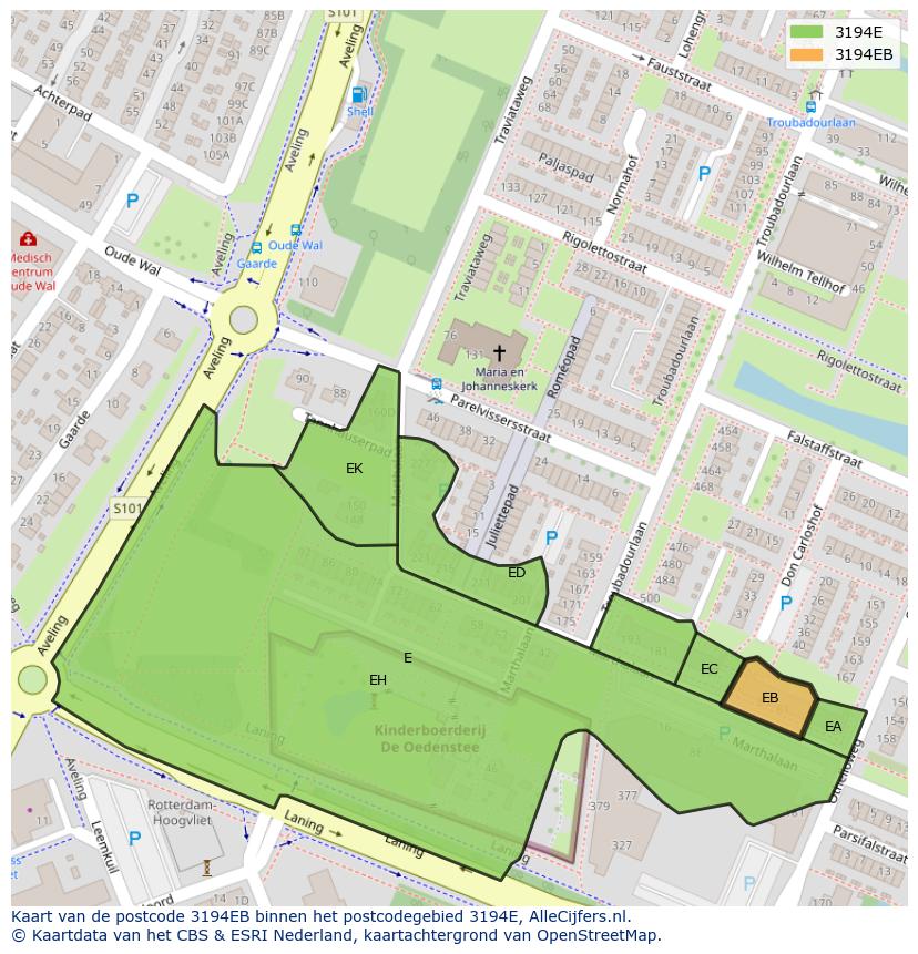 Afbeelding van het postcodegebied 3194 EB op de kaart.