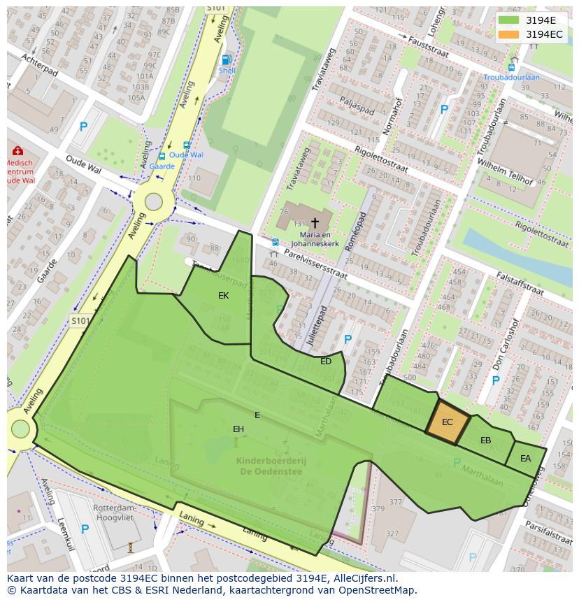 Afbeelding van het postcodegebied 3194 EC op de kaart.