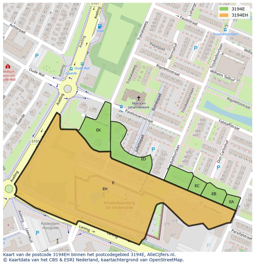 Afbeelding van het postcodegebied 3194 EH op de kaart.
