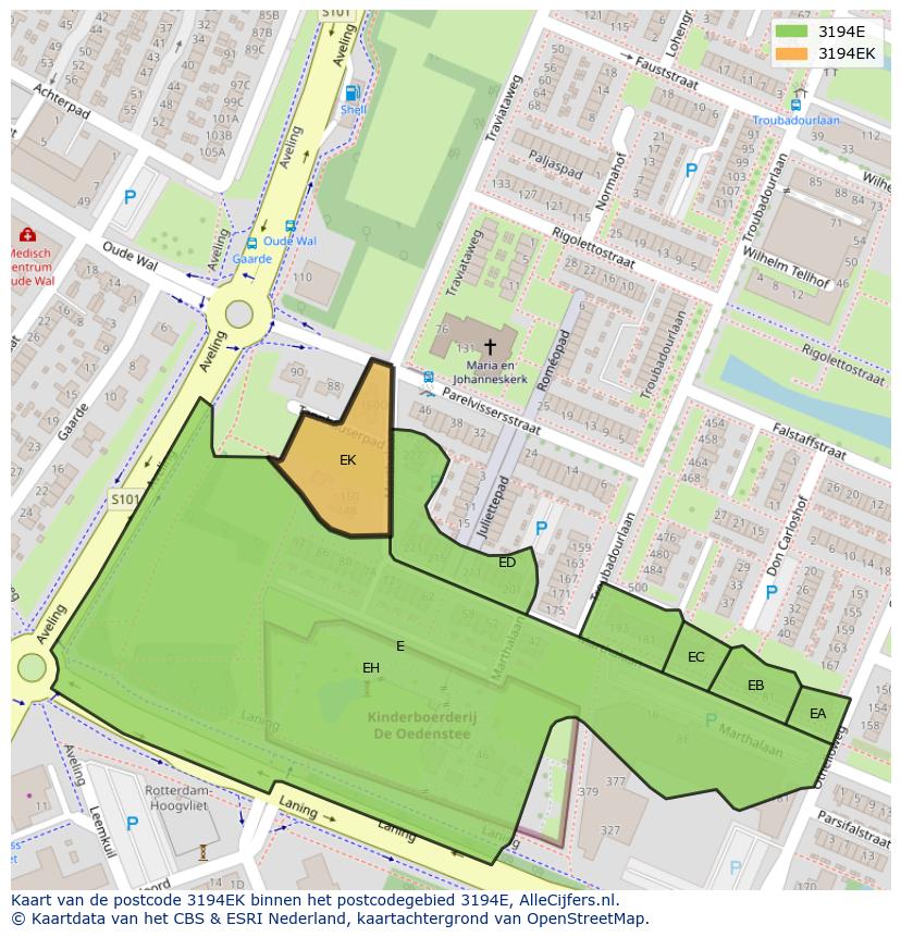 Afbeelding van het postcodegebied 3194 EK op de kaart.