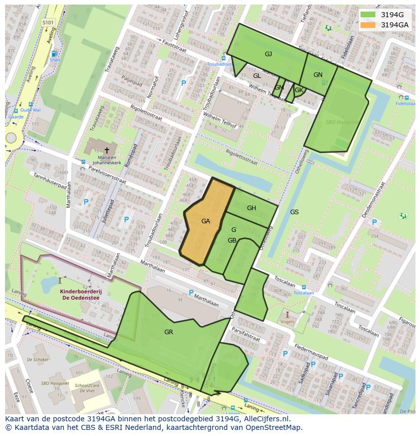 Afbeelding van het postcodegebied 3194 GA op de kaart.