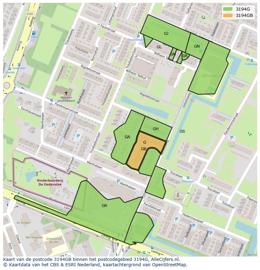 Afbeelding van het postcodegebied 3194 GB op de kaart.