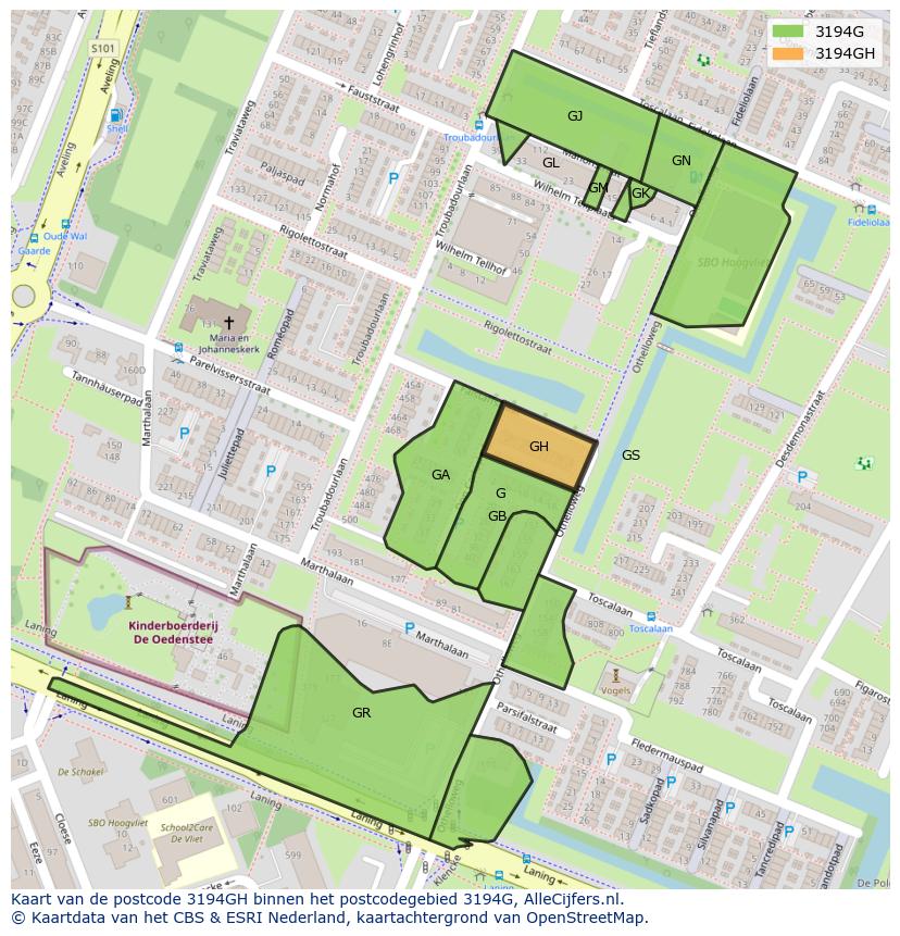 Afbeelding van het postcodegebied 3194 GH op de kaart.