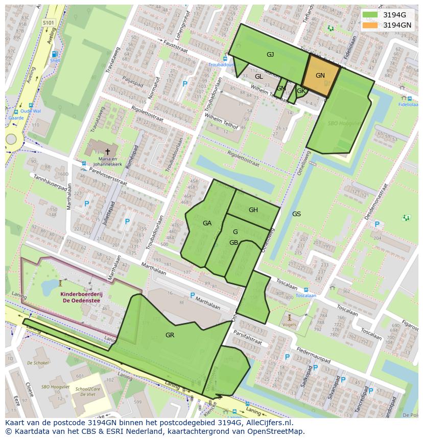 Afbeelding van het postcodegebied 3194 GN op de kaart.
