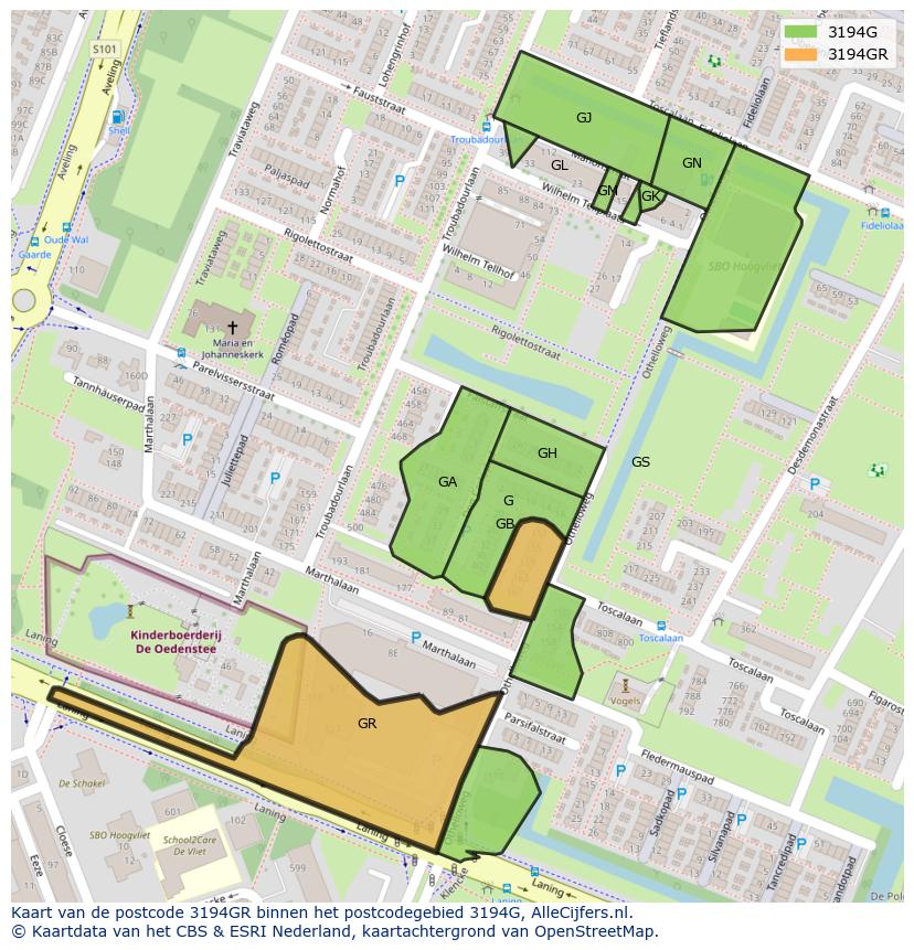 Afbeelding van het postcodegebied 3194 GR op de kaart.