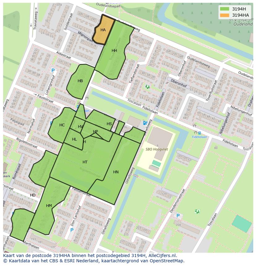 Afbeelding van het postcodegebied 3194 HA op de kaart.