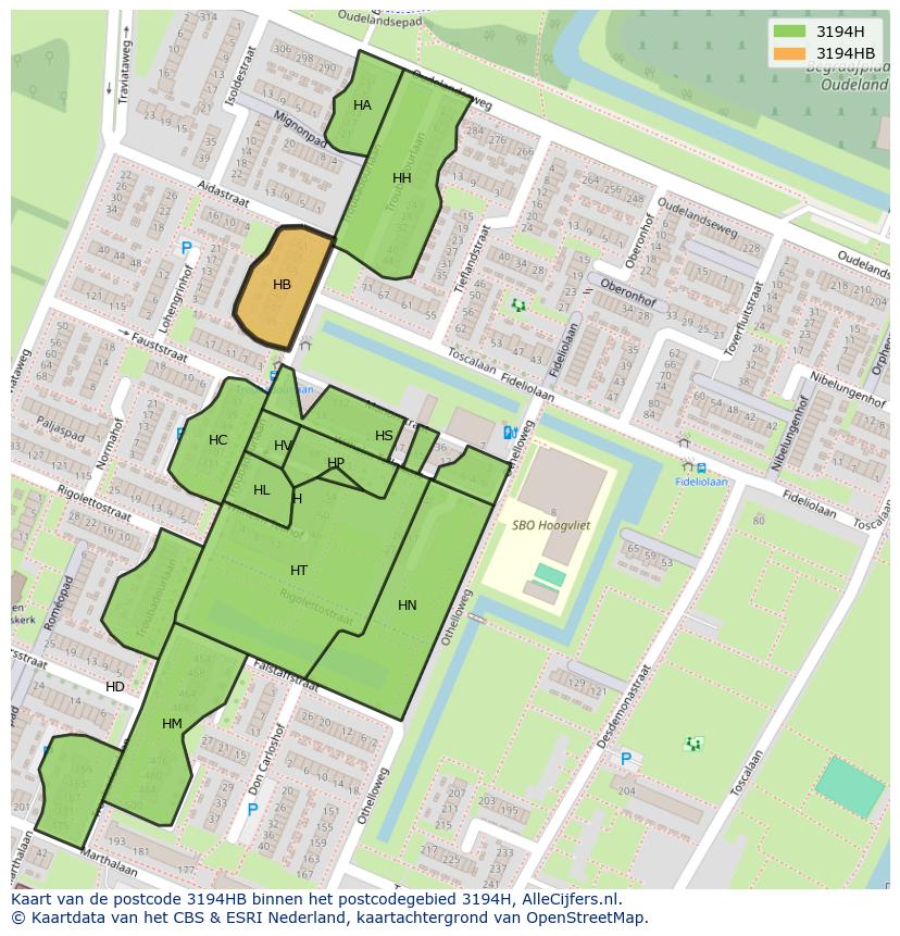 Afbeelding van het postcodegebied 3194 HB op de kaart.