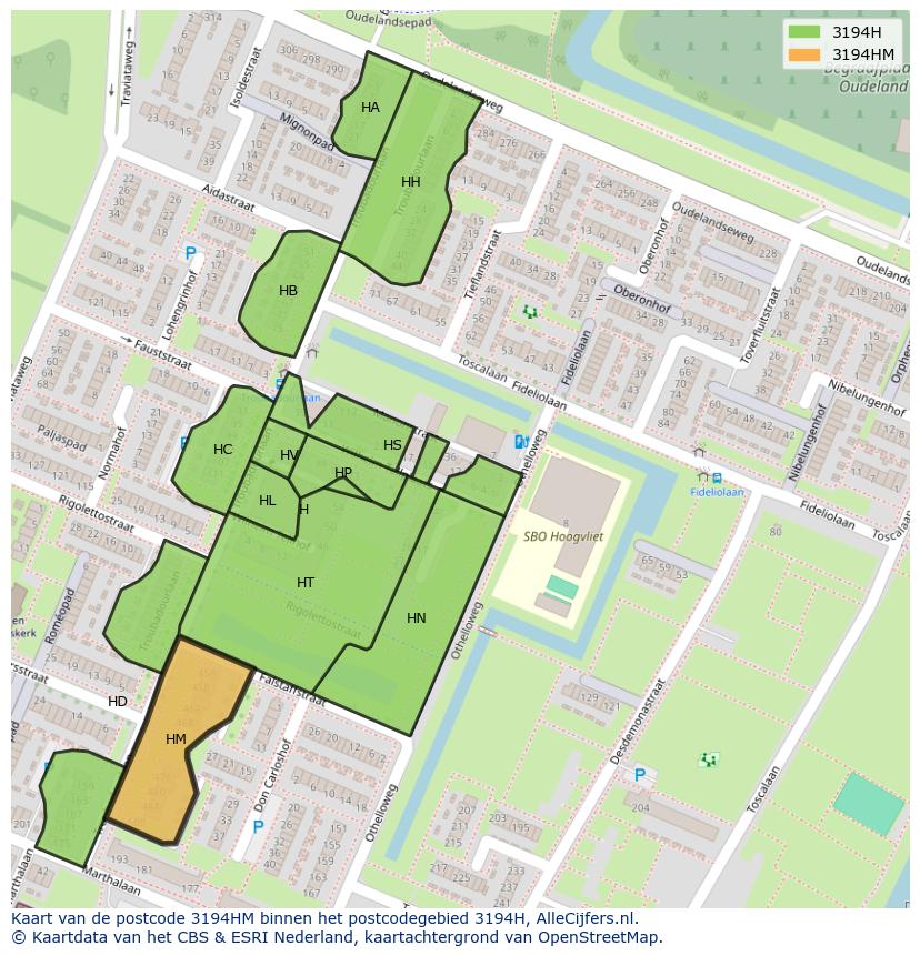 Afbeelding van het postcodegebied 3194 HM op de kaart.