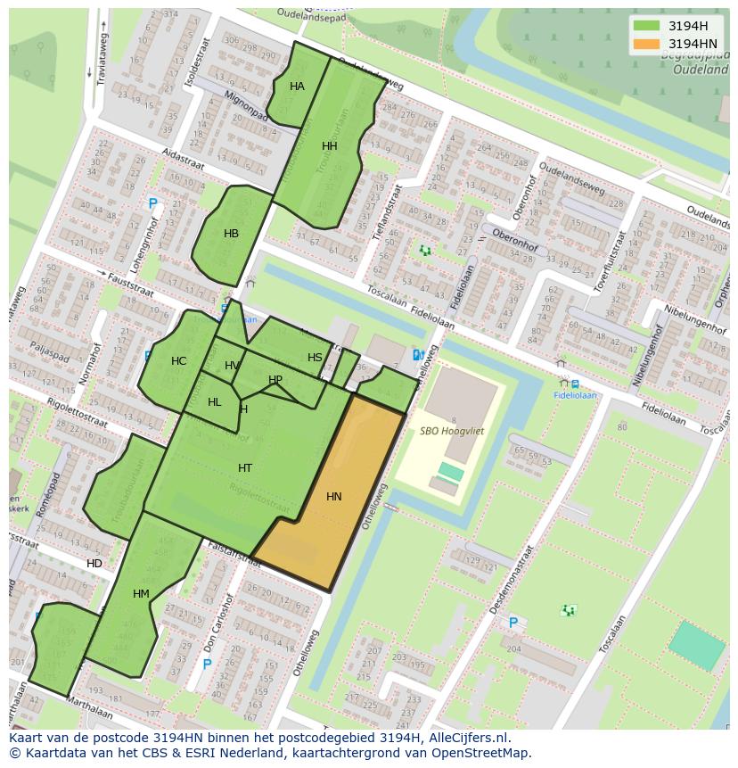 Afbeelding van het postcodegebied 3194 HN op de kaart.
